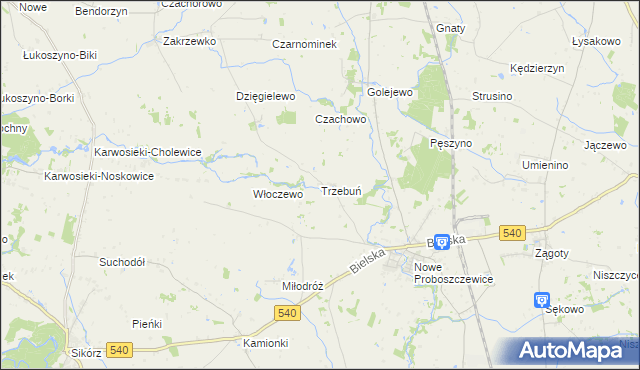 mapa Trzebuń gmina Stara Biała, Trzebuń gmina Stara Biała na mapie Targeo