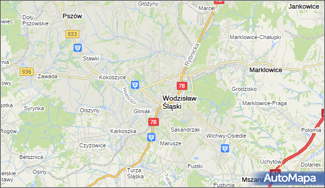 mapa Wodzisławia Śląskiego, Wodzisław Śląski na mapie Targeo