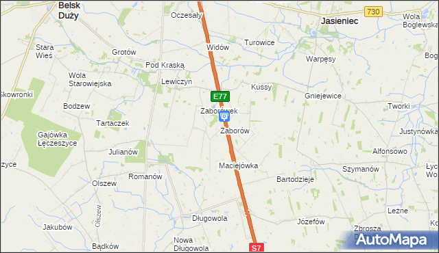 mapa Zaborów gmina Belsk Duży, Zaborów gmina Belsk Duży na mapie Targeo