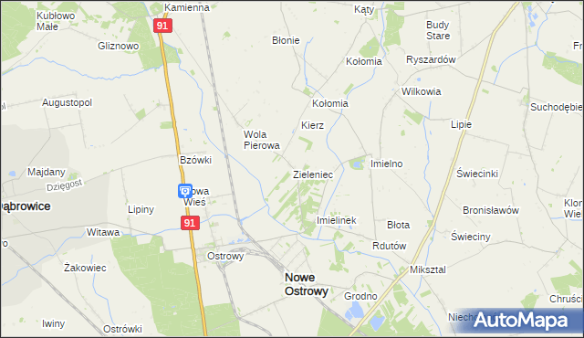 mapa Zieleniec gmina Nowe Ostrowy, Zieleniec gmina Nowe Ostrowy na mapie Targeo