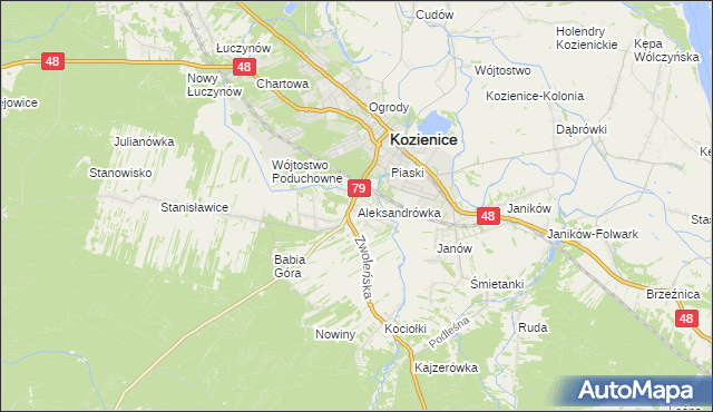 mapa Aleksandrówka gmina Kozienice, Aleksandrówka gmina Kozienice na mapie Targeo