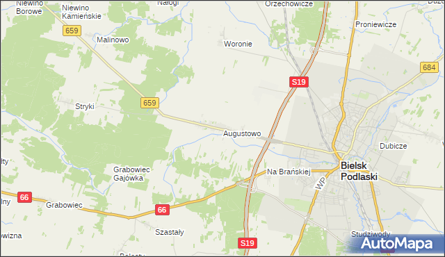 mapa Augustowo gmina Bielsk Podlaski, Augustowo gmina Bielsk Podlaski na mapie Targeo
