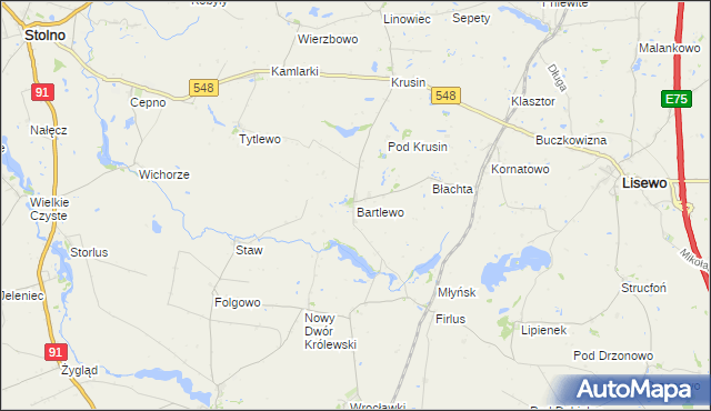 mapa Bartlewo gmina Lisewo, Bartlewo gmina Lisewo na mapie Targeo