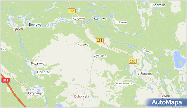 mapa Cybulino gmina Bobolice, Cybulino gmina Bobolice na mapie Targeo
