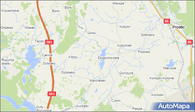 mapa Długochorzele, Długochorzele na mapie Targeo