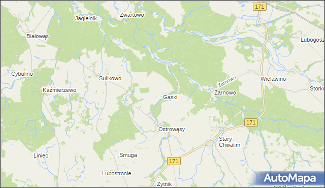mapa Gąski gmina Barwice, Gąski gmina Barwice na mapie Targeo