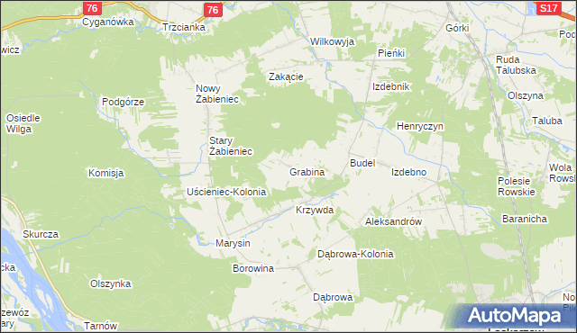 mapa Grabina gmina Łaskarzew, Grabina gmina Łaskarzew na mapie Targeo
