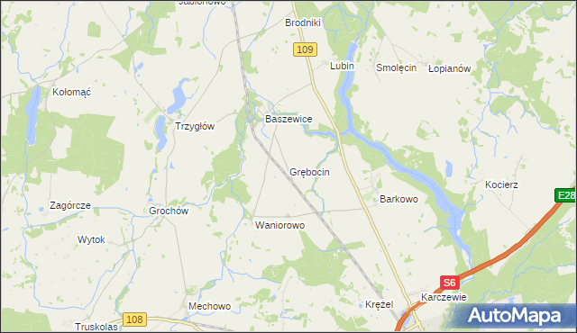 mapa Grębocin gmina Gryfice, Grębocin gmina Gryfice na mapie Targeo