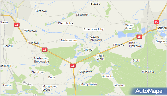 mapa Grójec gmina Środa Wielkopolska, Grójec gmina Środa Wielkopolska na mapie Targeo