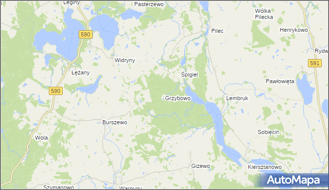 mapa Grzybowo gmina Reszel, Grzybowo gmina Reszel na mapie Targeo