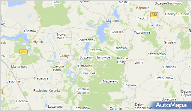 mapa Janowice gmina Sompolno, Janowice gmina Sompolno na mapie Targeo