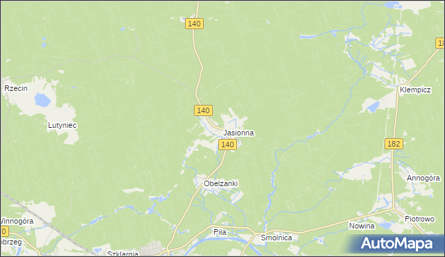 mapa Jasionna gmina Wronki, Jasionna gmina Wronki na mapie Targeo