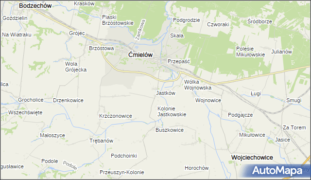 mapa Jastków gmina Ćmielów, Jastków gmina Ćmielów na mapie Targeo