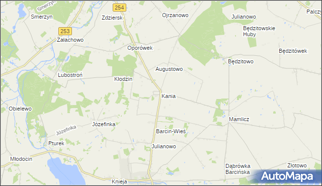 mapa Kania gmina Barcin, Kania gmina Barcin na mapie Targeo