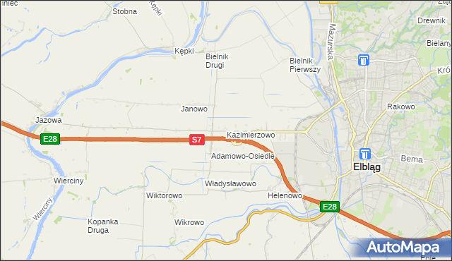 mapa Kazimierzowo gmina Elbląg, Kazimierzowo gmina Elbląg na mapie Targeo