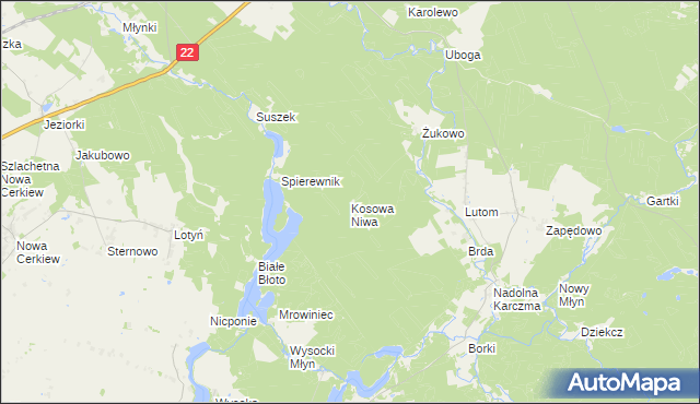 mapa Kosowa Niwa, Kosowa Niwa na mapie Targeo