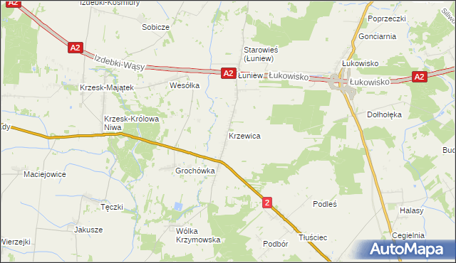 mapa Krzewica gmina Międzyrzec Podlaski, Krzewica gmina Międzyrzec Podlaski na mapie Targeo