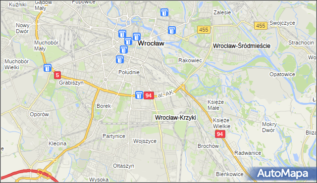 mapa Krzyki gmina Wrocław, Krzyki gmina Wrocław na mapie Targeo