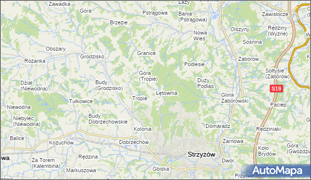 mapa Łętownia gmina Strzyżów, Łętownia gmina Strzyżów na mapie Targeo