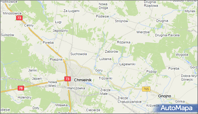 mapa Lubania gmina Chmielnik, Lubania gmina Chmielnik na mapie Targeo