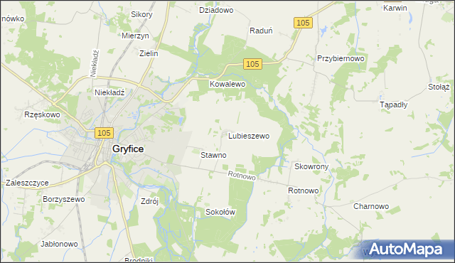 mapa Lubieszewo gmina Gryfice, Lubieszewo gmina Gryfice na mapie Targeo