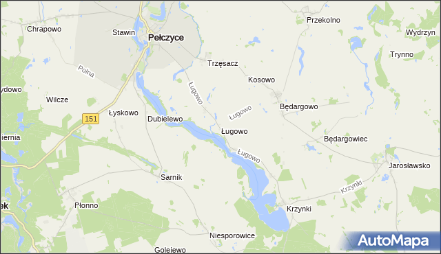 mapa Ługowo gmina Pełczyce, Ługowo gmina Pełczyce na mapie Targeo