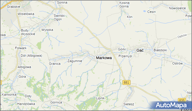 mapa Markowa, Markowa na mapie Targeo