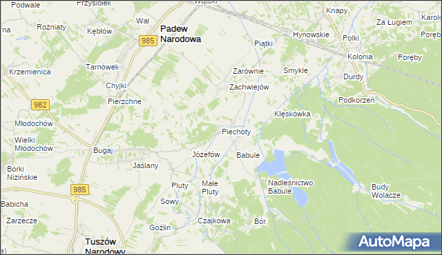 mapa Piechoty, Piechoty na mapie Targeo