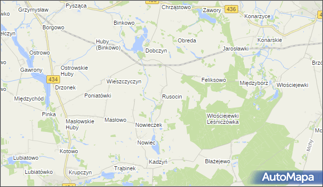 mapa Rusocin gmina Dolsk, Rusocin gmina Dolsk na mapie Targeo