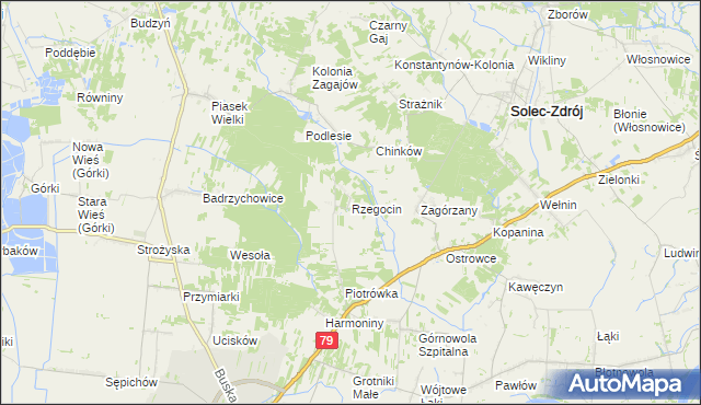 mapa Rzegocin gmina Nowy Korczyn, Rzegocin gmina Nowy Korczyn na mapie Targeo