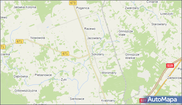 mapa Sokolany, Sokolany na mapie Targeo
