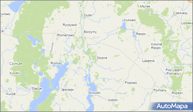 mapa Stożne gmina Kalinowo, Stożne gmina Kalinowo na mapie Targeo