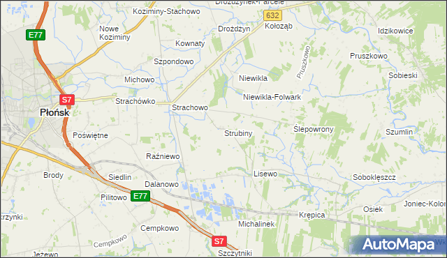 mapa Strubiny gmina Płońsk, Strubiny gmina Płońsk na mapie Targeo