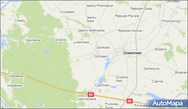 mapa Szczawin gmina Goworowo, Szczawin gmina Goworowo na mapie Targeo