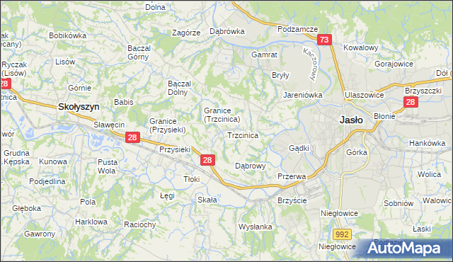 mapa Trzcinica gmina Jasło, Trzcinica gmina Jasło na mapie Targeo