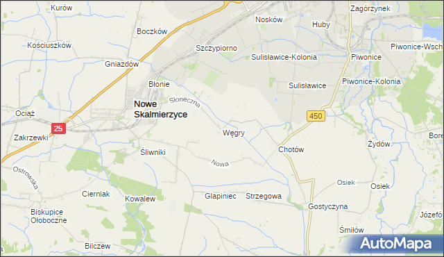 mapa Węgry gmina Nowe Skalmierzyce, Węgry gmina Nowe Skalmierzyce na mapie Targeo