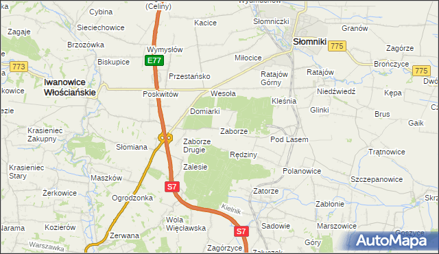 mapa Zaborze gmina Słomniki, Zaborze gmina Słomniki na mapie Targeo