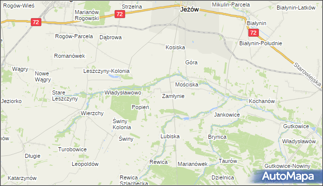 mapa Zamłynie gmina Jeżów, Zamłynie gmina Jeżów na mapie Targeo