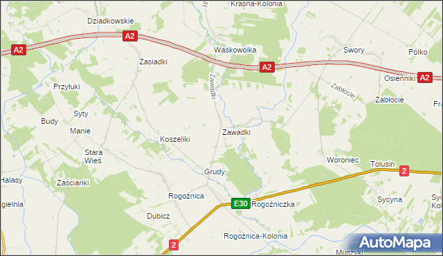 mapa Zawadki gmina Międzyrzec Podlaski, Zawadki gmina Międzyrzec Podlaski na mapie Targeo