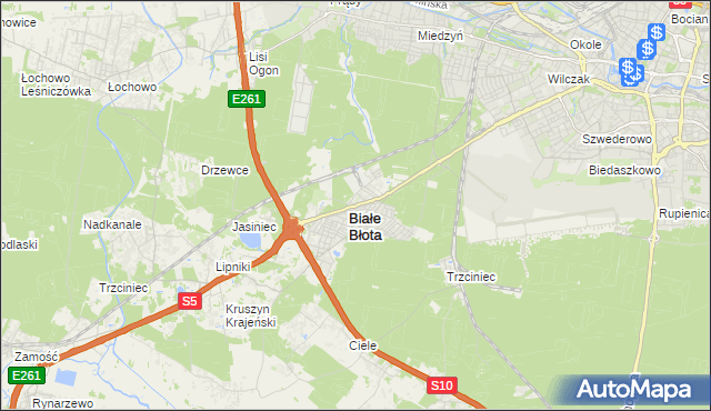 mapa Białe Błota powiat bydgoski, Białe Błota powiat bydgoski na mapie Targeo