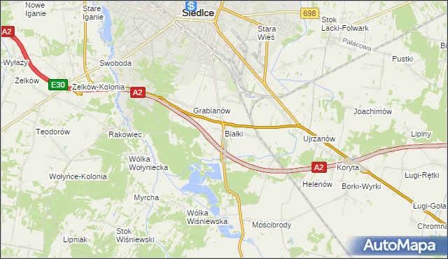 mapa Białki gmina Siedlce, Białki gmina Siedlce na mapie Targeo