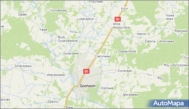 mapa Ciemniewo gmina Sochocin, Ciemniewo gmina Sochocin na mapie Targeo