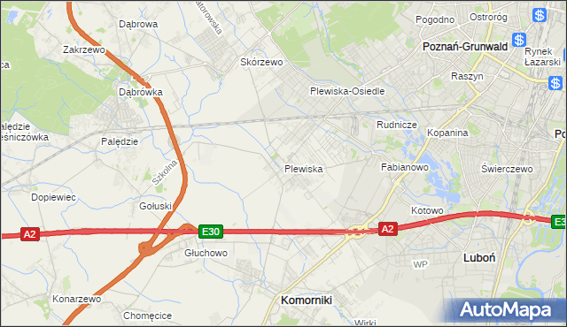 mapa Plewiska gmina Komorniki, Plewiska gmina Komorniki na mapie Targeo