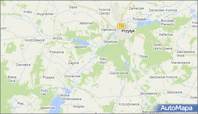 mapa Stary Młyn gmina Przytyk, Stary Młyn gmina Przytyk na mapie Targeo