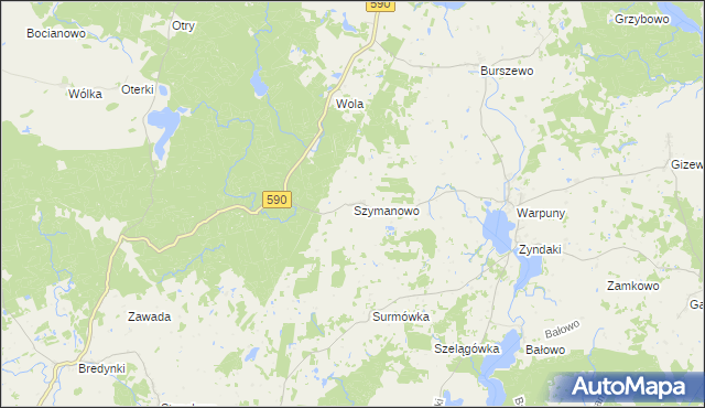 mapa Szymanowo gmina Sorkwity, Szymanowo gmina Sorkwity na mapie Targeo