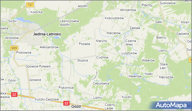 mapa Cudnów, Cudnów na mapie Targeo