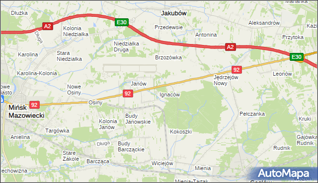 mapa Ignaców gmina Mińsk Mazowiecki, Ignaców gmina Mińsk Mazowiecki na mapie Targeo