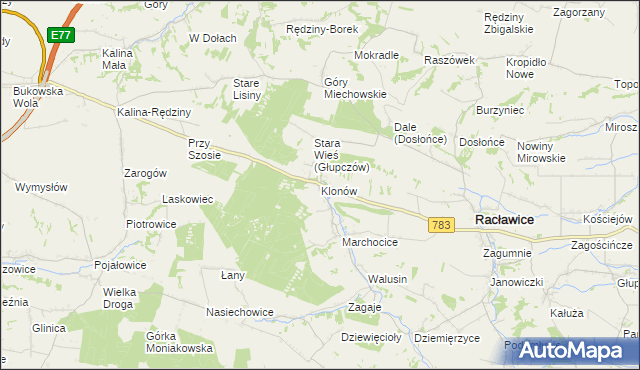 mapa Klonów gmina Racławice, Klonów gmina Racławice na mapie Targeo