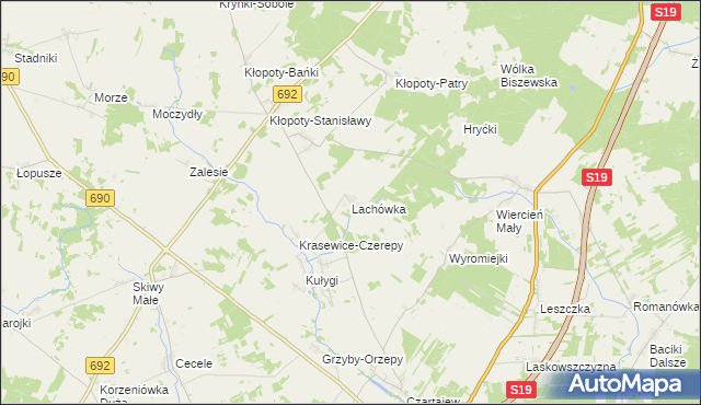 mapa Lachówka gmina Siemiatycze, Lachówka gmina Siemiatycze na mapie Targeo