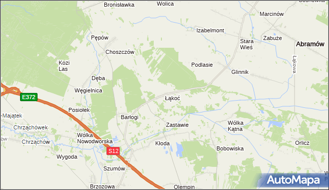mapa Łąkoć gmina Kurów, Łąkoć gmina Kurów na mapie Targeo